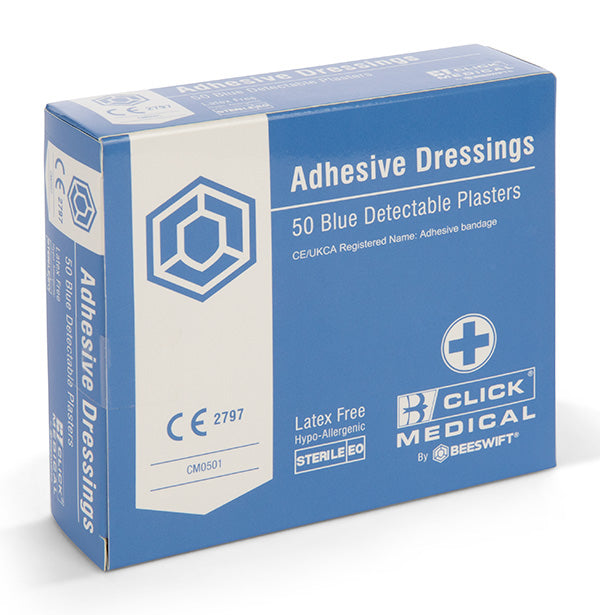 Click Medical Blue Detectable Plasters Fingertip Box of 50