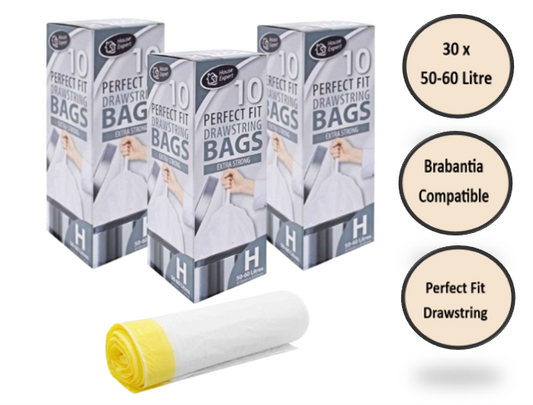 Perfect Fit Peddle Bin Liners Size H 50-60L, White, 10 Pack.