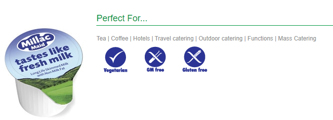 Millac Maid Whole Mini Pots - Tastes Like Fresh Milk - Long Life Skimmed Milk With Non Milk Fat - Pack of 120 - UK BUSINESS SUPPLIES