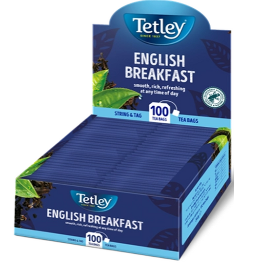 Tetley English Breakfast String & Tag Tea Bags 100s - UK BUSINESS SUPPLIES