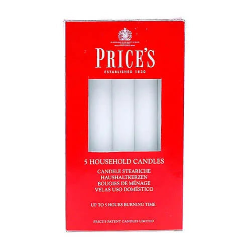 Prices Household Candles White 5 x Box