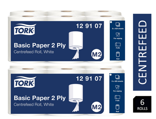 Tork 129107 Centrefeed Rolls White x 6's 2ply Paper for M2 System 429sheet/150m