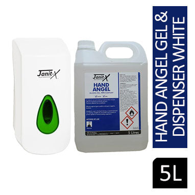 Janit-X Professional Clear Hand Angel Anti-Bacterial Alcohol Gel Sanitiser NHS Compliant 5 Litre & Janit-X 900ml Dispenser