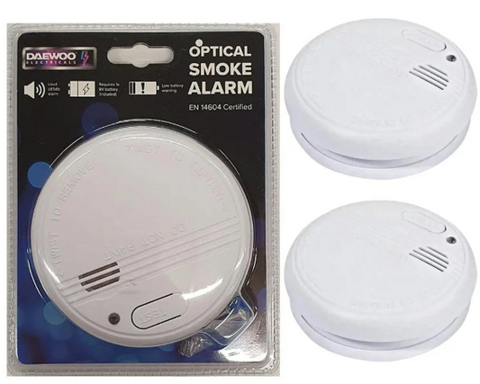 Daewoo Optical Smoke Alarm | Code ELA1159 | 9V Battery {Supplied} | Loud 85db Alarm