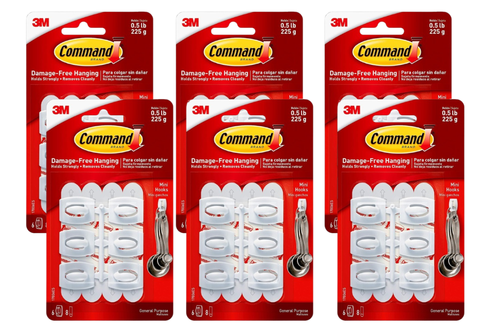 3M Command Mini Hooks | White | 6 Hooks and 8 Small Adhesive Strips | Code 17006