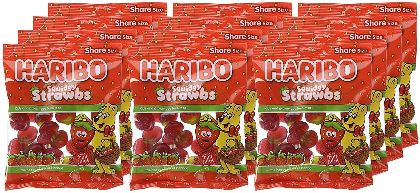 Haribo Squidgy Strawbs Sweets, 12 x 140g