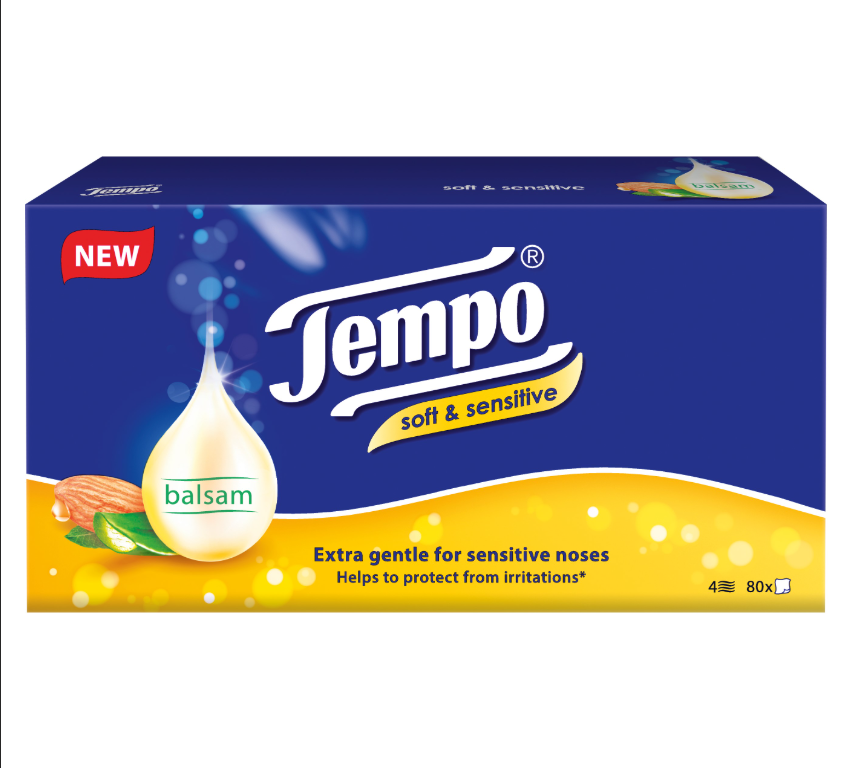 Tempo Balsam Soft & Sensitive Tissues Almond Oil | 12 Boxes x 80's | 4ply Tissue