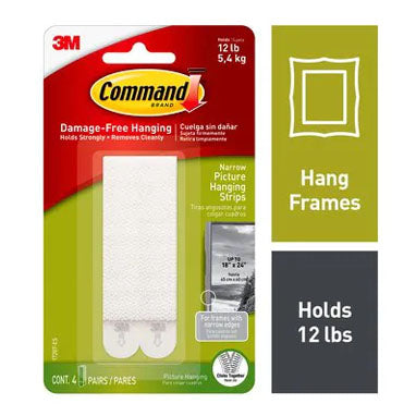 3M Command 17207 Narrow Picture Hanging Strips 4 Pack
