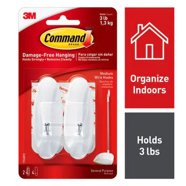 3M Command 17068 Medium White Hooks 2 Pack - UK BUSINESS SUPPLIES