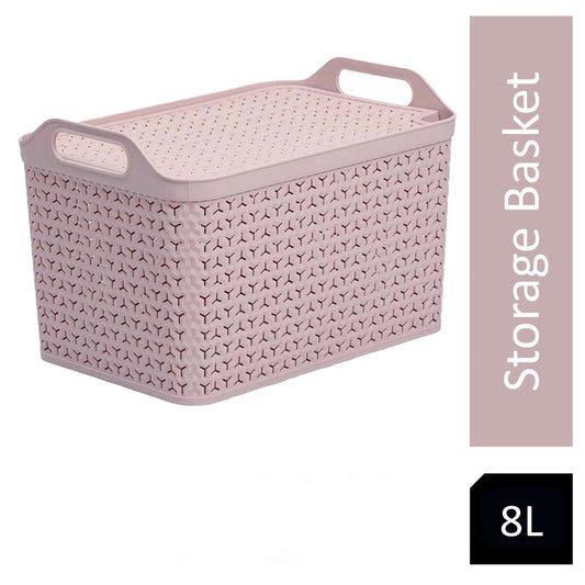 Strata Pink Small Handy Basket With Lid {16.5cm x 24cm} 8L