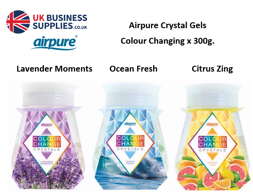 Airpure NEW Colour Changing Gel Cyrstals Air fresheners, Lavender/Citrus/Ocean {12 Mixed Offer Pack}