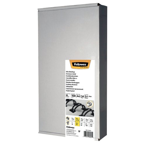 Fellowes Wire Binding Combs 8mm Black (Pack of 100) 53261