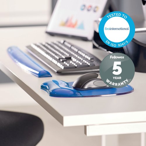 Fellowes Crystals Gel Keyboard Wrist Support Blue 9113701