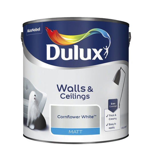 Dulux Matt Emulsion Paint For Walls And Ceilings - Cornflower White 2.5 Litres