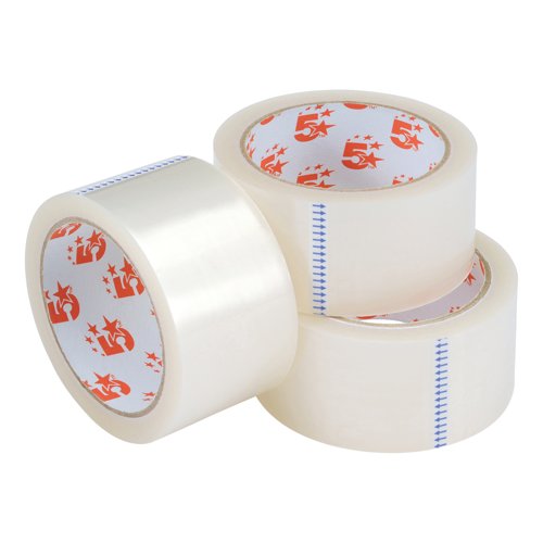5 Star Easy-tear Tape Polypropylene 40 Microns Clear 48mmx66m (Pack of 3) 295985