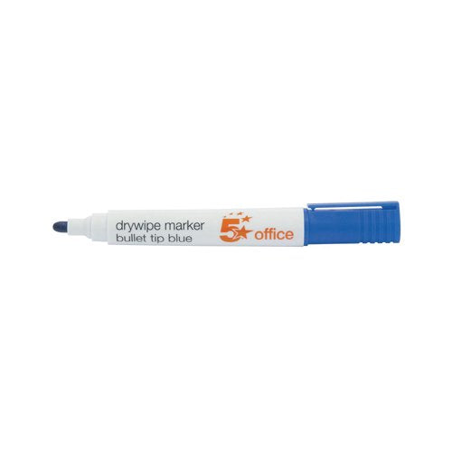 5 Star Drywipe Marker Bullet Tip Xylene/Toluene-free 3mm Line Blue (Pack of 12) 296115