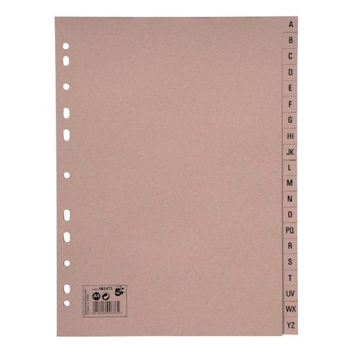 5 Star Index A-Z Recycled Card Multipunched 150gsm A4 Buff (Pack of 20) 464475