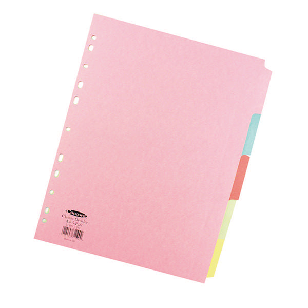 Concord Divider 5 Part A4 160gsm Board Pastel Assorted Colours - 71199/J11