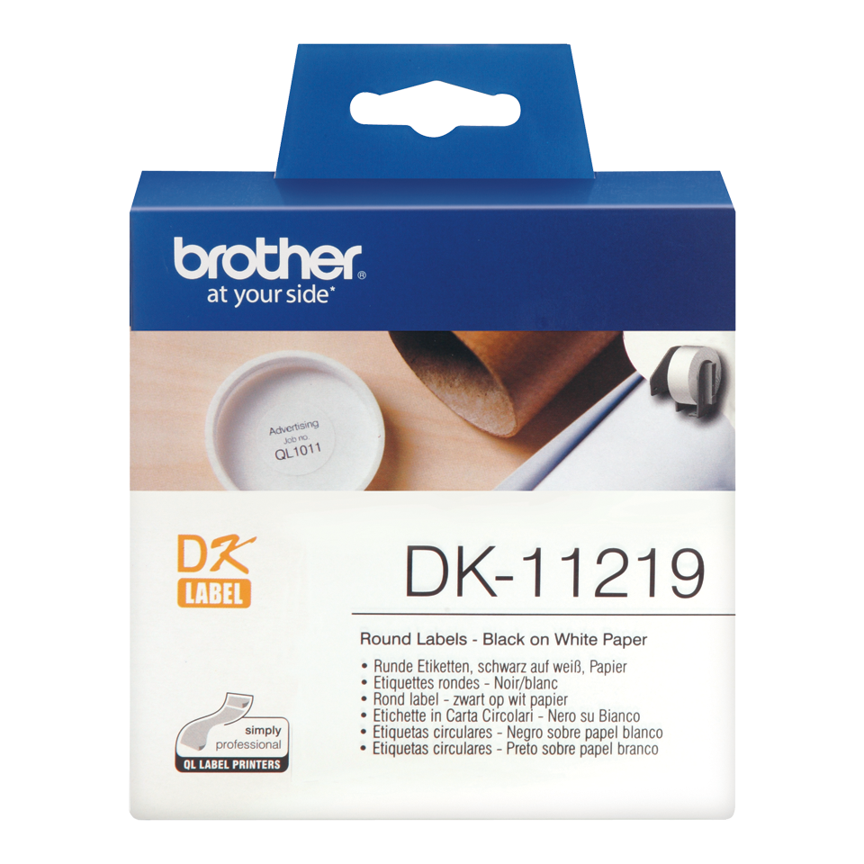 Brother Black On White Round 12mm Labels 1200 Labels - DK11219