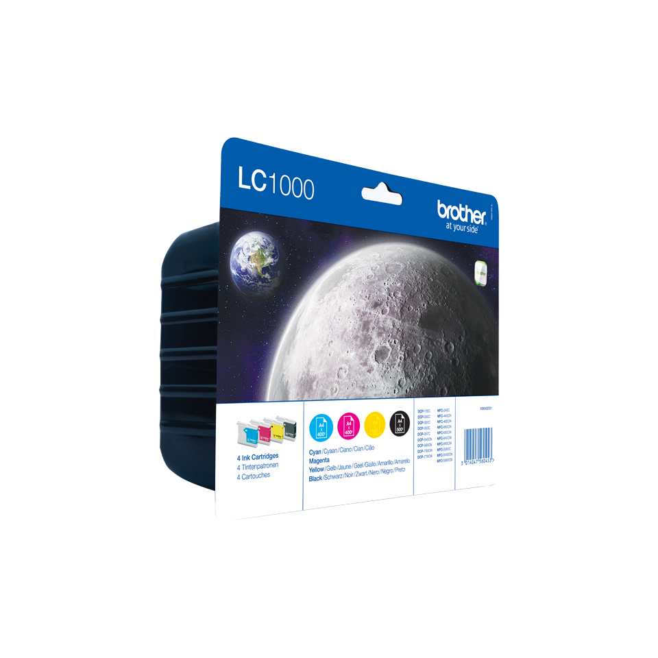 Brother Black Cyan Magenta Yellow Ink Cartridge Multipack 19ml + 3 x 7ml (Pack 4) - LC1000VALBP