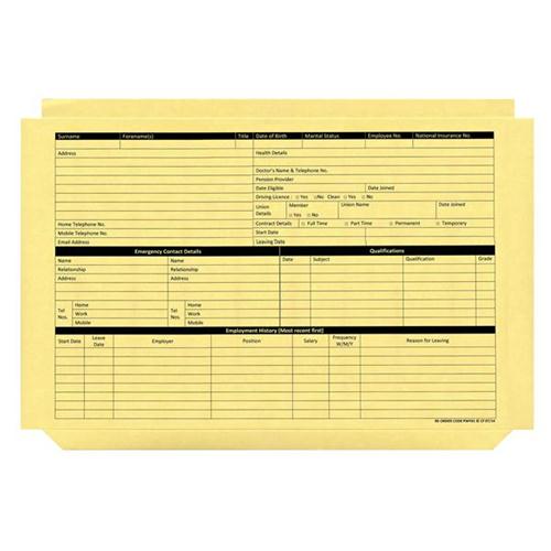 Custom Forms Personnel Pre-Printed Wallet Manilla 330x235mm 270gsm Yellow (Pack 50) PWY01