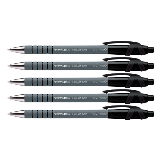 Paper Mate Flexgrip Ultra Retractable Ballpoint Pen 1.0mm Tip 0.5mm Line Black (Pack 5) - 2027751
