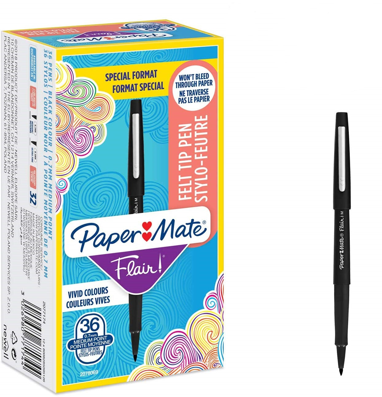 Paper Mate Flair Fibre Tip Pen Medium Point 0.7mm Black (Pack 36) 2077174