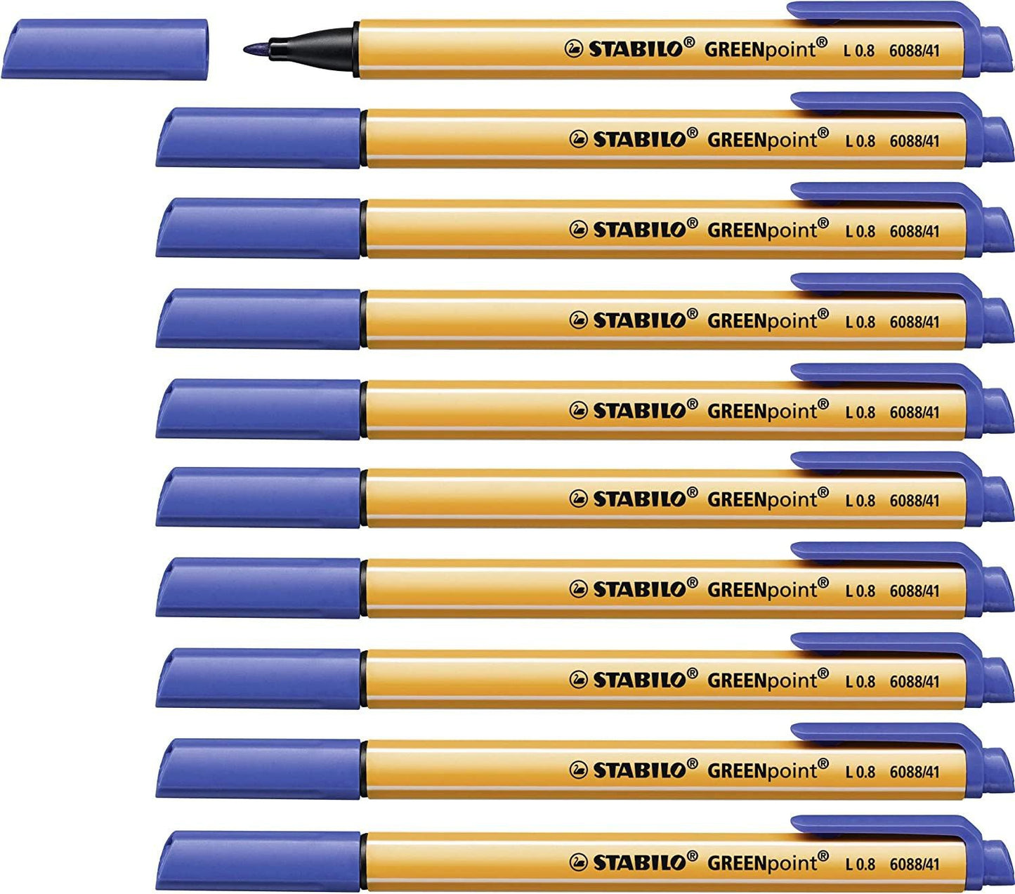 STABILO GREENpoint CO2 neutral Fibre Tip Sign Pen 0.8mm Line Blue (Pack 10) 6088/41