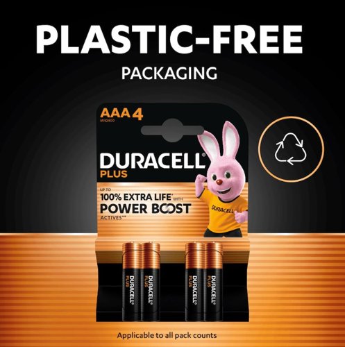 Duracell Plus AAA Battery Alkaline 100% Extra Life Power Boost (Pack of 8) 5009380+