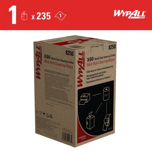 Wypall X60 Multi Task Cleaning Cloth Midi Roll Wiper x235 Blue 8250