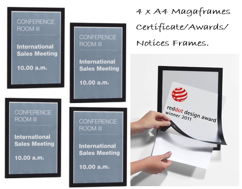 Durable Magnetic Duraframe / A4 / Black / Pack of 4/ Awards / Certificates /
