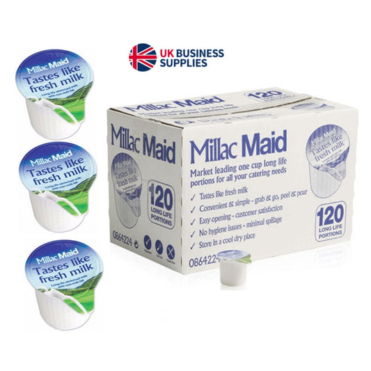 Millac Maid Whole Mini Pots - Tastes Like Fresh Milk - Long Life Skimmed Milk With Non Milk Fat - Pack of 120