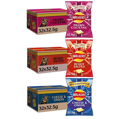 Walkers Crisps Multipack 96 Pack (Prawn Cocktail, Ready Salted, Cheese & Onion)