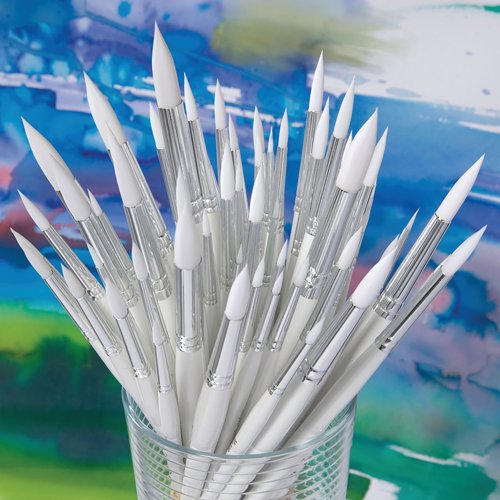 White Nylon Round Paint Brushes White Handle (Pack of 60) MJWNR
