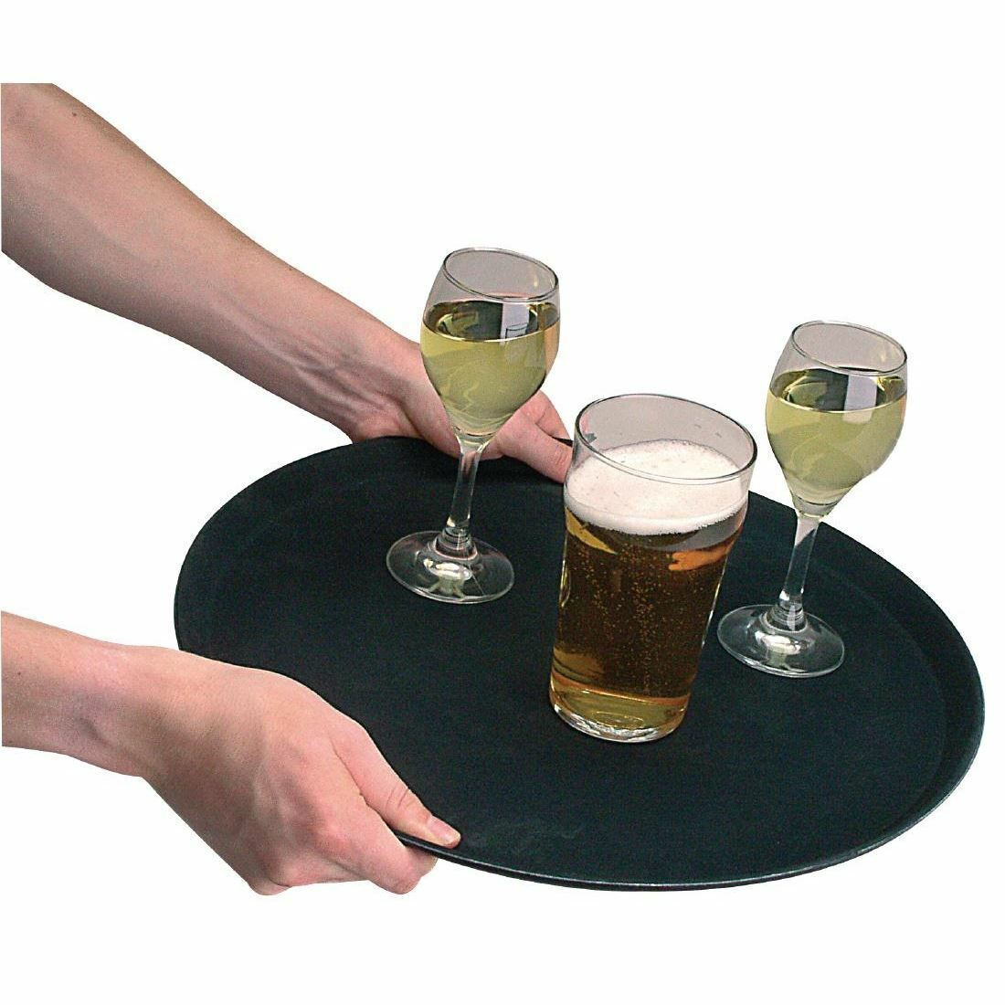 Round Bar tray - 14'' Black Non Slip Round Serving Drinks Trays