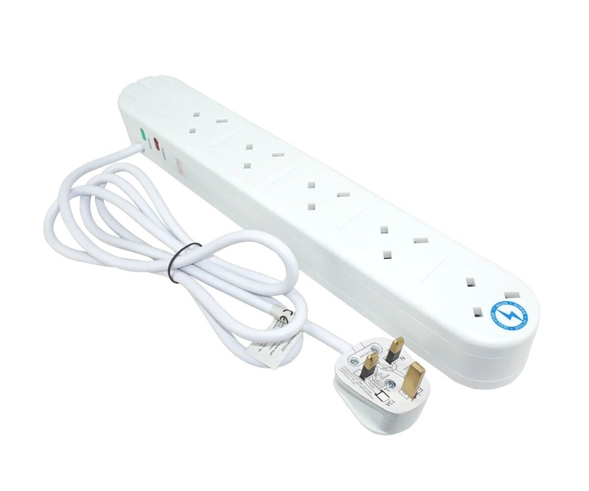 10 Gang Extension Lead Cable Tower Surge Protection 2m UK Mains Plug Socket