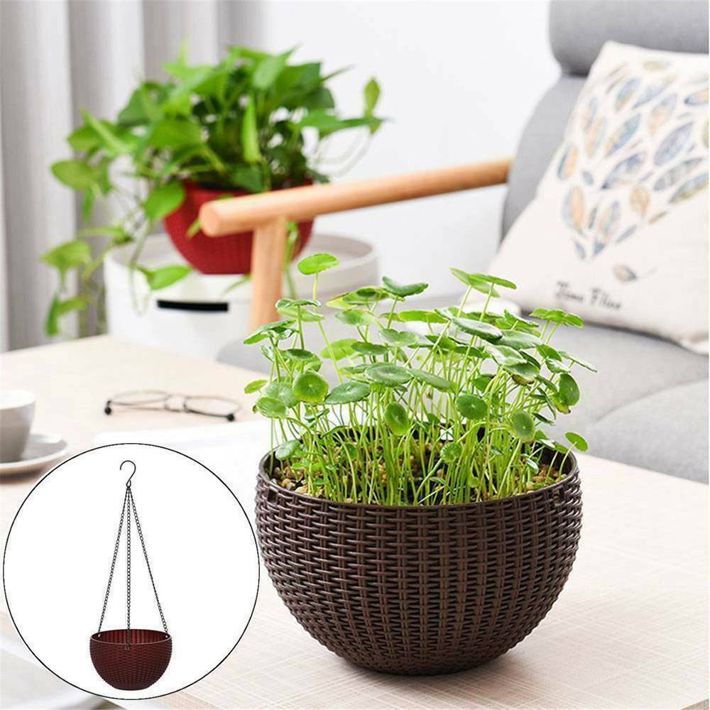 Fixtures Brown Rattan Effect Hanging Basket LARGE 25cm x 16cm