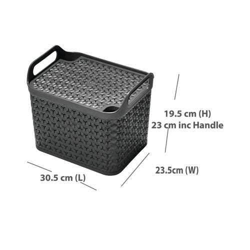 Strata Medium Urban Store Basket with Lid 14L Charcoal Grey XW123-CHA-VW
