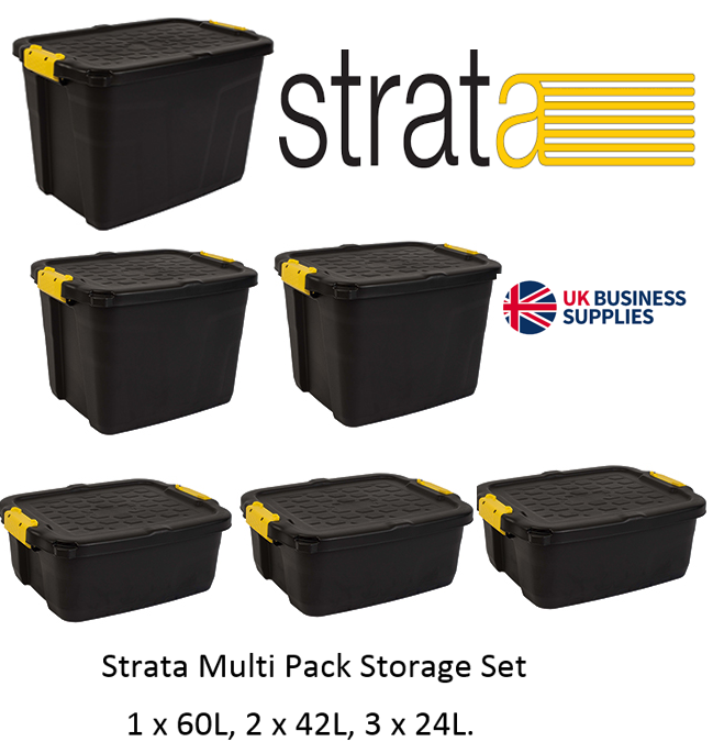 Strata Heavy Duty Trunk 60, 42 (2), 24 (3) Litre with Lid {6 Pack Offer}