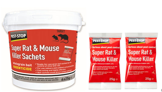Pest-Stop Super Mouse and Rat Killer Fast Poison Wholegrain Bait 6 x 25g Sachets