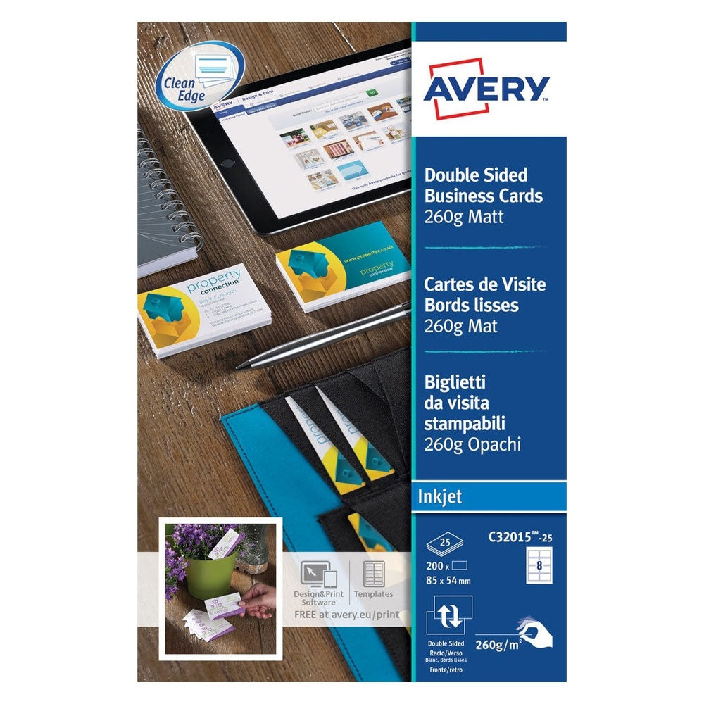 Avery White Matt Double Sided Business Cards Pack 200's