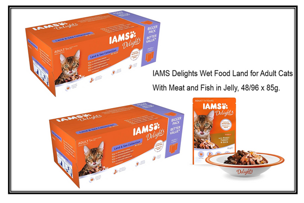 IAMS Delights Adult Cat Land & Sea Collection in Jelly 96 x 85g - Garden & Pet Supplies