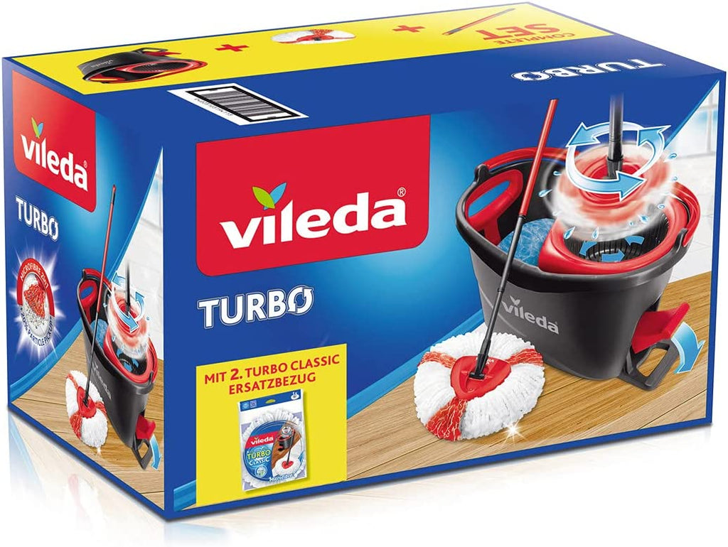  Vileda Turbo EasyWring & Clean Floor Mop Complete Set, Mop and  Bucket with Power Spinner, Blue : Health & Household