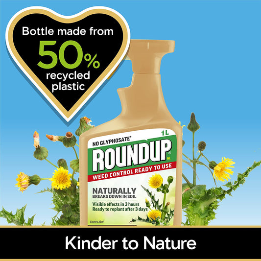 Roundup Naturals Glyphosate-Free Powerful Weed Killer, Ready To Use, Spray, 1 Litre