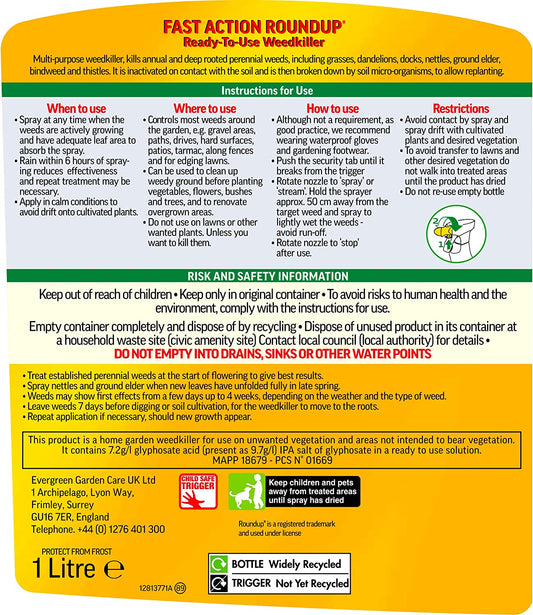 Roundup RTU Total Weedkiller 1 Litre +20% Extra