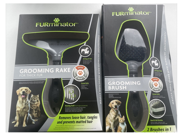 FURminator Dual Grooming Brush & Rake Set For All Dogs & Cats.