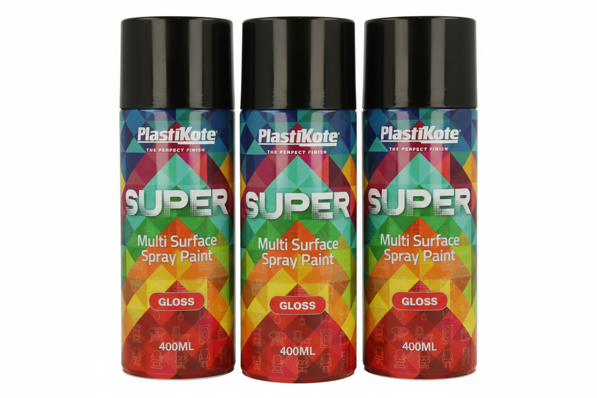PlastiKote SUPER Spray Paint | Black | 400ml | Gloss Finish