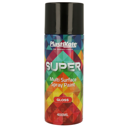 PlastiKote SUPER Spray Paint | Black | 400ml | Gloss Finish