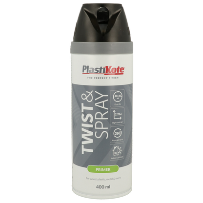 Plastikote Twist and Spray | Primer Paint | Quick Drying | Black 400ml