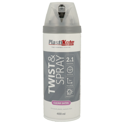 Plastikote Twist and Spray | 400ml Clear Acrylic | Satin Finish | 24001